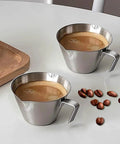 Two Pack Stainless Steel Espresso Cups With Handle And Double Spout Measuring Cup With Dual Scale 3.4 Oz 100 Ml V Shaped Mouth