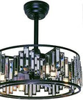 Matte Black Ceiling Fan With Light And Remote Control Enclosed Blade Caged Design Lit Crystal LED Kit Fandelier Style