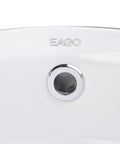 Close-up of chrome overflow on 16-Inch Round Ceramic Above Mount Bathroom Basin Sleek Modern Sink with subtle brand engraving.