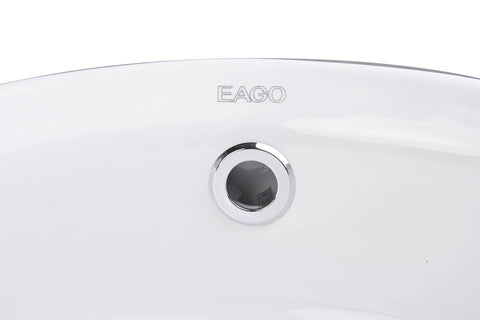 Close-up of chrome overflow on 16-Inch Round Ceramic Above Mount Bathroom Basin Sleek Modern Sink with subtle brand engraving.