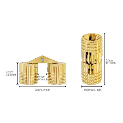 Dope 8mm Barrel Hinges Hidden Brass for Jewelry Boxes Cabinets Doors with 180 Degree Opening Pack of 12 in Polished Gold