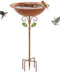 Vintage Copper Metal Bird Bath Stand For Outdoors, 42.1 Inch Tall Garden Bird Feeder With Five Prong Base Stake, Standing Bird Bath Bowl For Yard And Lawn Decor