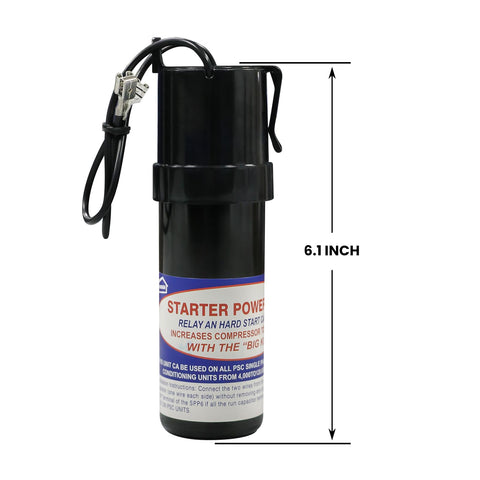 Hard Start Kit For Air Conditioners With Hard Start Capacitor 115V To 288VAC, 6.1-inch black unit with label and cord