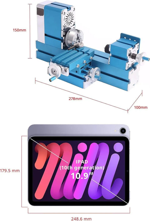 Best 2024 Mini Motorized Lathe Machine 36w For Metal And Woodworking Projects Perfect Diy Tool For Hobbyists shown with dimensions