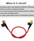 Image showing TIPM Repair Fuel Pump Relay Bypass Cable, red with connectors, for Dodge Ram 1500 2500 3500 and Jeep vehicles.