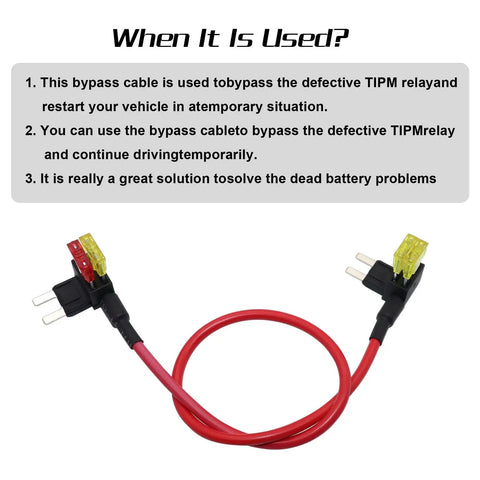 Image showing TIPM Repair Fuel Pump Relay Bypass Cable, red with connectors, for Dodge Ram 1500 2500 3500 and Jeep vehicles.