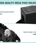 Heavy Duty Mega Fuse Holder Pack Of 2 With Secure Cover For Cars Trucks And Vans Top Shelf showing industrial grade plastic and metal detail.