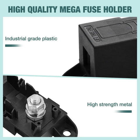 Heavy Duty Mega Fuse Holder Pack Of 2 With Secure Cover For Cars Trucks And Vans Top Shelf showing industrial grade plastic and metal detail.