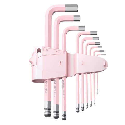 Pink 9-Piece Allen Key Set With Long Ball End Cr-V Wrenches, Color-Coded Hex Keys From 1.5mm To 10mm on display