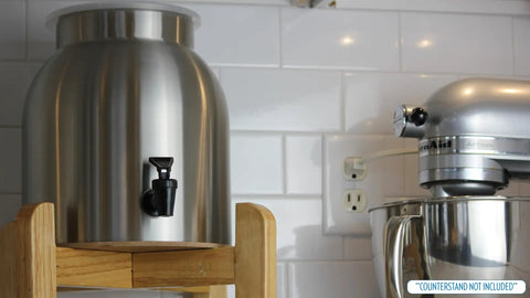 Stainless Steel Water Dispenser 2.2 Gallon Single Dispenser Food Grade Stainless BPA Free on kitchen counter