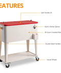 80 Quart Rolling Ice Chest On Wheels For Outdoor Bevs And Patio Parties With Waterproof Cooler Cart Cover Keeps Drinks Cold 48 Hours And Food Warm 8 Hours Holds Up To 100 Cans Includes Bottle Opener And Cap Catcher with split lid, bottle opener, and swivel wheels