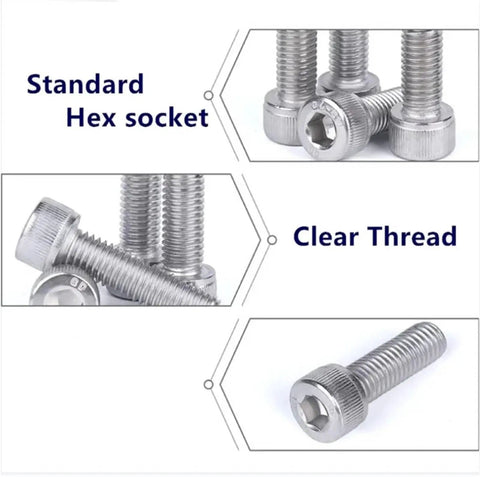 All In One DIY Friendly 304 Stainless Steel Socket Head Cap Screws And Allen Hex Bolts Kit With Nuts And Gaskets, shown close up