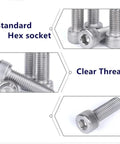 Go-To Stainless Steel Socket Head Cap Screws Kit With Allen Hex Drive Fasteners, Full Nuts And Gasket Set, Heavy-Duty M1.6 Through M5 Bolt Assortment For Auto DIY And Machine Projects. Stainless steel socket head cap screws with hex socket and clear threads.