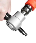 Close-up of Dope Double Head Metal Nibbler Cutter With Nonslip Handle Fits Electric Drill for precise metal cutting.