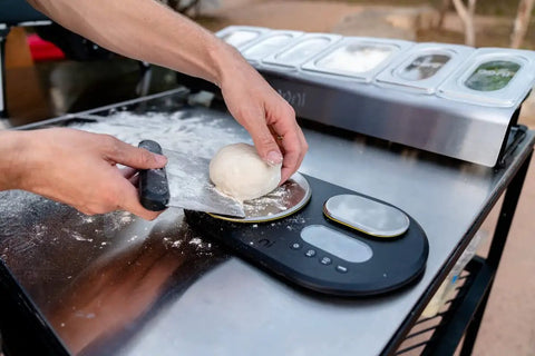 Preparing dough on Dual Platform Digital Kitchen Scale With Dual LCD Display And Brushed Stainless Steel Platforms, Precision to a Tenth of a Gram