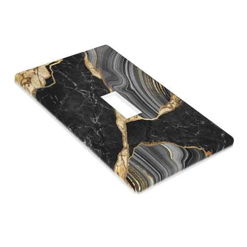 Sleek Black Gold Marble Single Toggle Light Switch Plate Cover, 4.5 x 2.76 inches, heavy duty ABS plastic for modern decor.