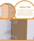 4 Piece Furniture Anti Tip Kit With Adhesive Wall Anchors For Home Use No Fuss Install Sturdy Stainless Steel And Acrylic Materials To Secure TVs And Heavy Furniture From Tip Overs, installed on cabinet wall