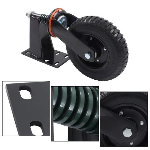 Ultra Heavy Duty 8 Inch Fence Gate Roller with rubber tread, steel core, and quick install hardware, showing detailed mechanism.