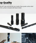 Pro DIY Plumbing Pack Three Eighths By Eighteen NPT Pipe Tap And Thirty-Seven Sixty-Fourths Inch Drill Bit In Carbon Steel With Black Nitride Finish Hand Threading Tools For Plumbers Mechanics And Home Projects In A Portable Box set showing taps and drill bits.
