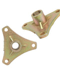 Heavy Duty Steel Alloy Rear Axle Hub Featuring Rock Solid 17T Spline Drive And Three Stud Setup For Off Road Quad Bike And Go Kart Builds With Golden Abrasion Resistant Coating Built Tough As Nails In A Pair, showing two hubs.