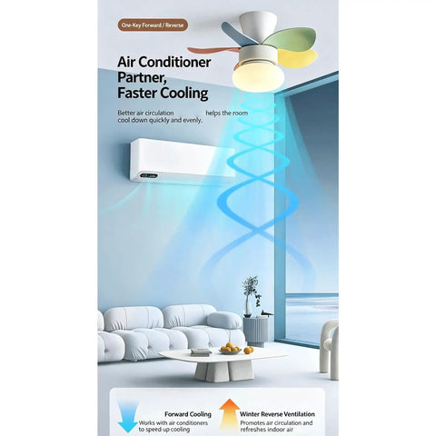 YPDJVLTI Children's Ceiling Fans Lights Ceiling Lamp in modern living room with air conditioner, promoting faster cooling.