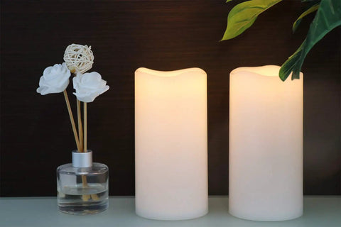 Flameless LED Pillar Candles With Hemp Rope And Remote Timer Real Wax Battery Operated Candles With 3D Flicker Wick on shelf