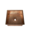 HomeStock Square Hammered Copper Bathroom Vessel Sink for Vanity, 15 Inch Basin, Bronze Finish with smooth edges and a polished interior.