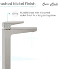 Side view of Single Hole Single Handle High Arc Bathroom Faucet In Brushed Nickel Easy One Hand Operation For Temperature And On Off Solid Brass Build For Durability 1.2 GPM Flow Center Mount Design For Modern Bathrooms