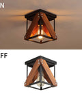Dope Rustic Industrial Two Light Flush Mount Ceiling Light with metal and wood frame shown on and off in farmhouse style black finish