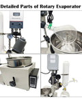 Detailed parts of 2L Rotary Evaporator Kit With 15L Circulating Water Vacuum Pump 110V Lab Rotavapor System for chemistry
