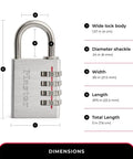 Set Your Own Combination Padlock 643D 1 Pack Indoor Locker and Cabinet Lock Silver Durable Steel Security with dimensions