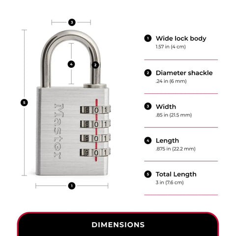 Set Your Own Combination Padlock 643D 1 Pack Indoor Locker and Cabinet Lock Silver Durable Steel Security with dimensions