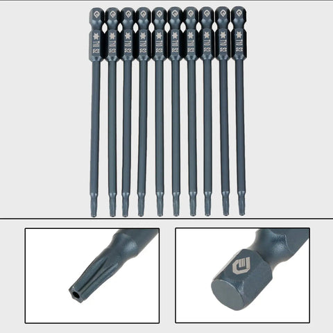 Top Tier S2 Alloy Steel Screwdriver Bits Set 10 Pieces Magnetic Drill Kit With 100mm Length And 1/4 Inch Hex Shank For Heavy Duty Electric Drivers, 10 bits