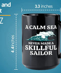 15oz Black Sailor Coffee Mug For Boaters And Sailors Dope Morning On The Go Coffee Cup Nautical Gift showing Calm Sea design