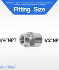 Stainless Steel 316 Female Reducing Pipe Fitting 1/2 Inch To 1/4 Inch NPT For Water, Air, And Fuel Lines, Heavy Duty