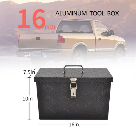 Tough Aluminum Truck Tool Box With Handy Grab Handle And Weather Sealed Overlapping Lid Leak Tight Rust Proof Heavy Duty Trailer Storage Bin In Classic Black 16X7Point5X10