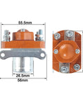 Heavy-Duty 50A DC Contactor Relay Built Tough For Electric Vehicles And Winches showing dimensions and connector details.
