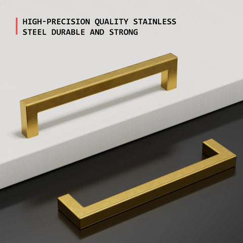 Brushed Brass Cabinet Handles Set 3.75 Inch Stainless Steel 10 Pack Modern Square Pulls For Kitchen Cabinets And Vanities Rust Resistant No Fingerprint Finish Durable Hardware Easy To Install.