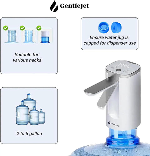 Automatic Water Dispenser For 5 Gallon Bottles With USB C Rechargeable Electric Pump And Digital Display with foldable spout
