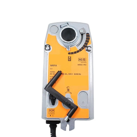 Top Shelf Ventilation Rotary Actuator Featuring Heavy Duty 10 Nm Torque Motor And Dead On 75 Second Cycle For Slick Airflow Control In Modern Duct Systems With Zero Hassle Or Breakdowns, showing front view with yellow and grey design.