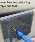 Silver Cabinet Handle Template Tool For Quick Marking And Drilling Of Cabinet Knobs And Pulls with alignments on drawer