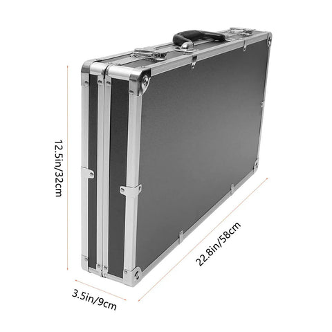 Side view of Rugged Aluminum Case With Foam Inserts Portable Hard Case Organizer For Tools And Gear, measuring 22.8x12.5x3.5 inches.