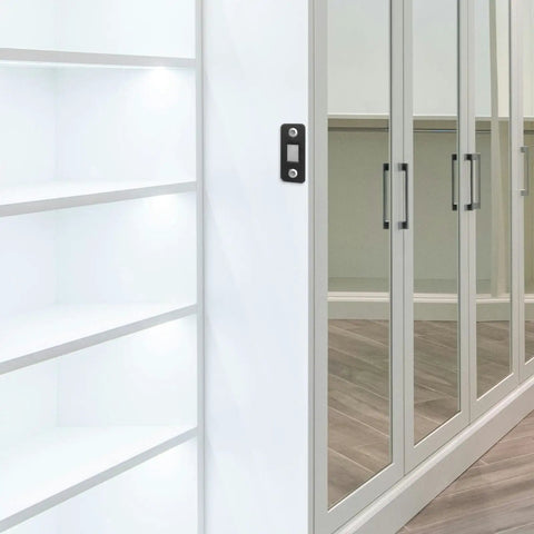 12 Pack Ultra Thin Magnetic Cabinet Catches For Cabinets And Sliding Wardrobes, Stainless Steel on a white cabinet