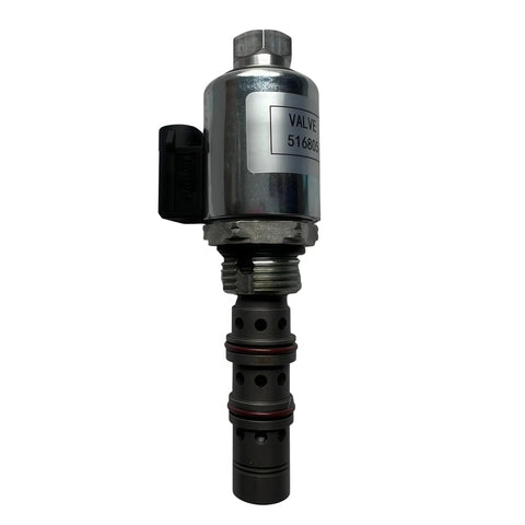 Rock Solid 12V Proportional Solenoid Valve YZ150188 Direct Swap Fits John Deere 6068 Engine, silver and black valve with connector.