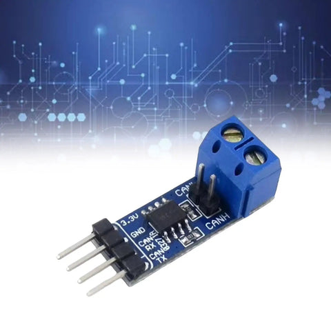 SN65HVD230 Can Bus Transceiver Module runs on 3.3 volts, compact 27x10.3mm blue PCB for easy installation.