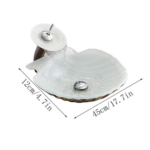 Bathroom Vessel Sink Tempered Glass Bathroom Vessel Sink Shell Shape Above Counter Vanity Sink with faucet and draining.