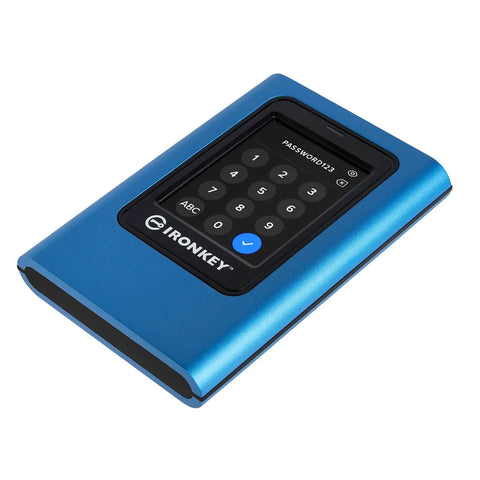 Vault Privacy 80 External SSD with FIPS 197 Encryption and XTS AES 256 Bit Encryption Plus Touch Screen PIN displayed.