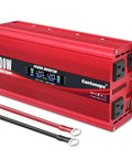 Toss This Bad Boy Under Your Hood Or Dash To Convert 12V To 110V 120V AC With A Rock Solid 1500W Continuous Load And 3000W Surge Peak For Reliable Power Juice On The Go, featuring red 1500W power inverter with dual sockets.