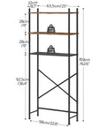 Over The Toilet Storage Organizer 3 Tier Freestanding Bathroom Shelf With Adjustable Feet Space Saving Easy Assembly Rustic Brown And Black Finish Keeps Toiletries Neatly Stored And Accessible In Small Bathrooms with detailed dimensions.