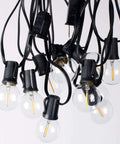 Super Tough Shatterproof Outdoor String Lights 100ft With Dimmable Vintage Edison Led Filament Bulbs hanging detail view